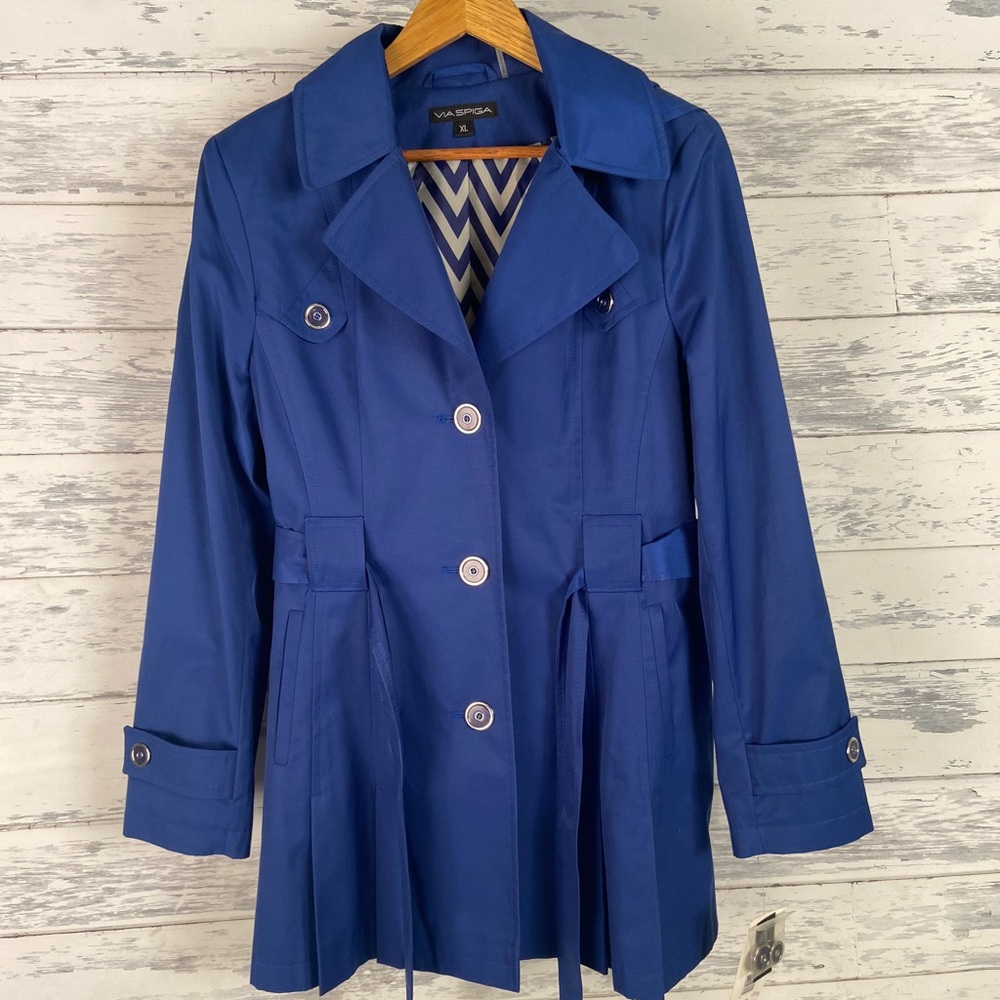 NWT Blue Raincoat XL Nordstrom Via Spiga Detachable Hood Water Repellant